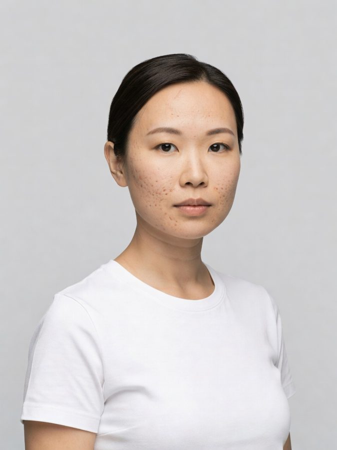 Acne scarring after four microneedling sessions — before