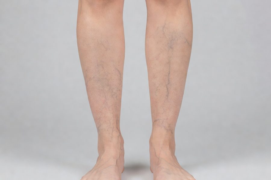 Spider veins on the calf after two sessions — before